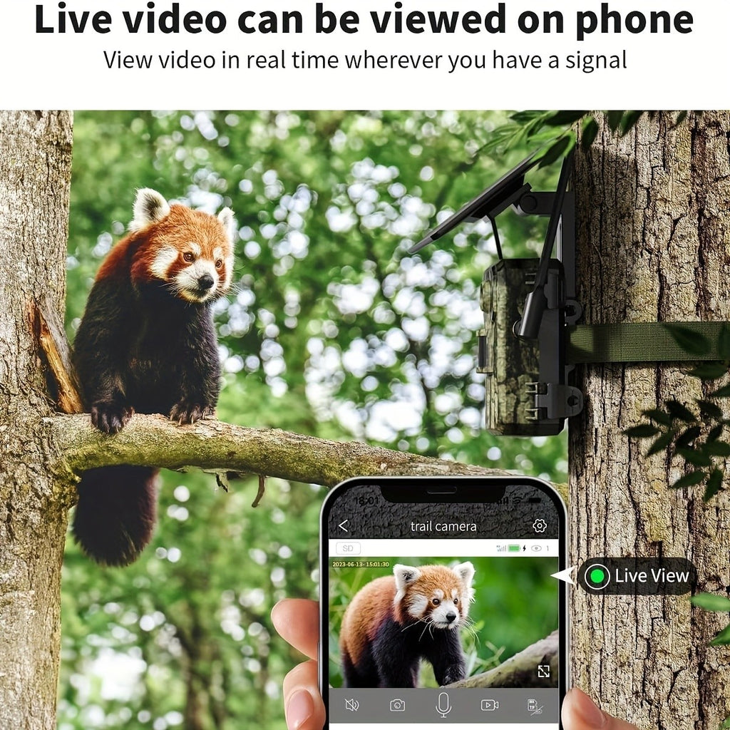 4G LTE Trail Camera with Solar Panel and SIM Card, HD Live View, 0.2s Motion Trigger and Low-Glow Night Vision for Wildlife, One to Three Camera Options