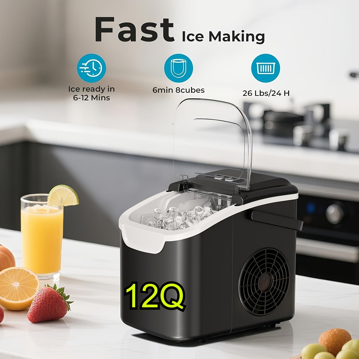 Self-Cleaning Countertop Ice Machine for Home and Kitchen, Nugget or Bullet Ice Model Options with Listed 35lb or 26lb Output for Everyday Drinks