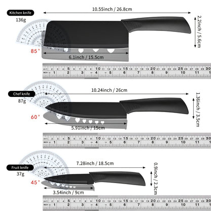 Kitchen Chef Knife Set for Everyday Food Preparation, Listed 5Cr15MoV Steel Blades with PP Handles in Black 3- or 6-Piece and Brown 7-Piece Options