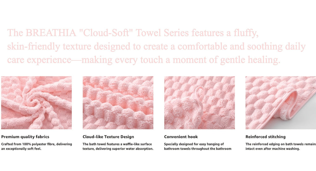 Coral Fleece Bath Towel Set with Hair Drying Cap, Five-Piece Bundle Featuring Four 27 x 55 Inch Plush Towels and Listed Hanging Loops for Home Shower Routines