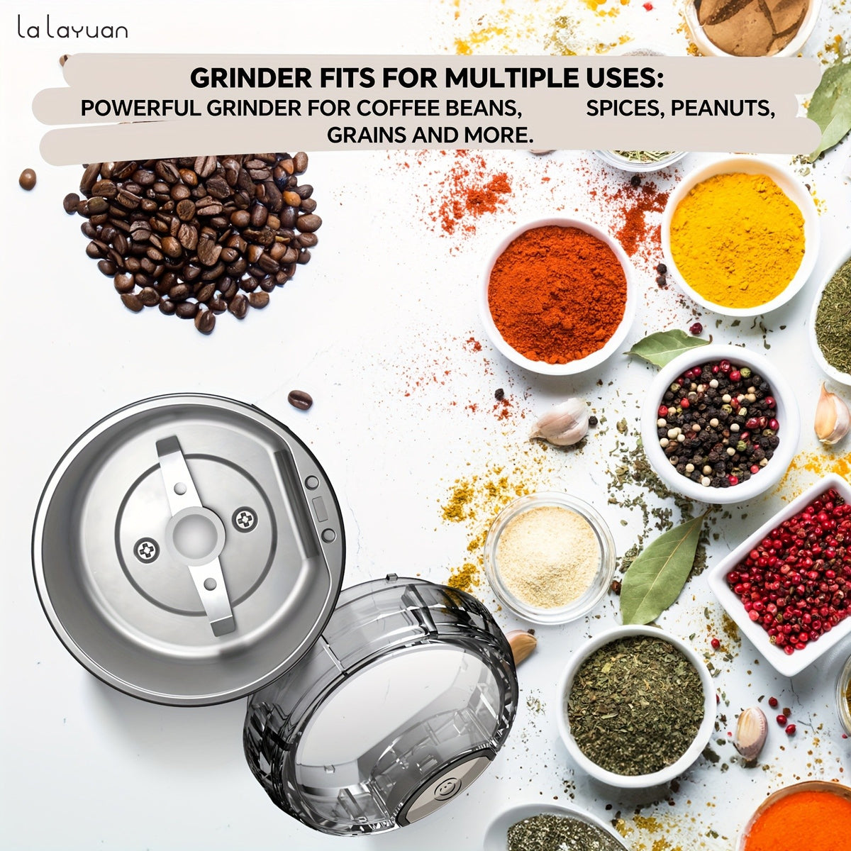 Coffee Bean Grinder with 200W Motor and Stainless Steel Chamber, One-Touch Electric Blade Mill for Home Coffee and Spice Prep, 2.7oz Capacity
