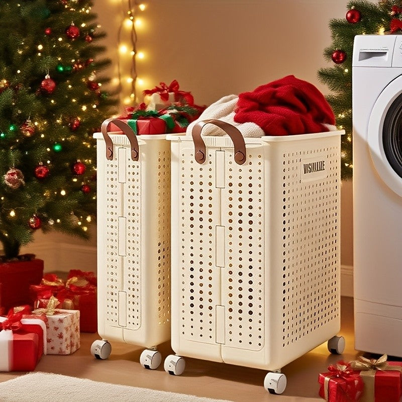 Wheeled Foldable Laundry Hamper in Cream White, Clothes Storage Basket with M, L and XL Options, Selected Inner Bag Configurations and Lidded XXL Selection