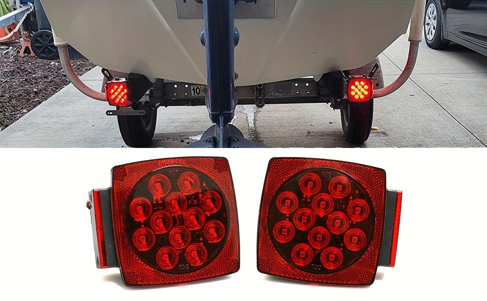 12V LED Trailer Lights with Square Stop, Tail and Turn Signal Lighting References, Light Pack Selections and Optional 29FT Trailer Wiring Kits
