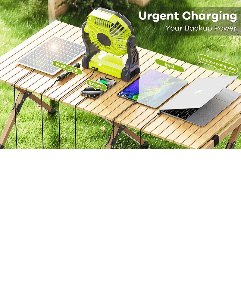 Solar Charging Camping Fan with Listed USB Battery Power and Hanging Hook, X98 Green or Black and X23 Pink, Green or Black Model Options for Picnic and Campsite Airflow