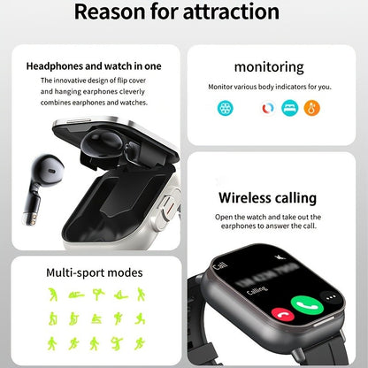 2-in-1 Smartwatch and Wireless Earbuds for Men with Music Control, Sports Modes and Activity Insights, Black or Silvery Watch and Steel Strap Options