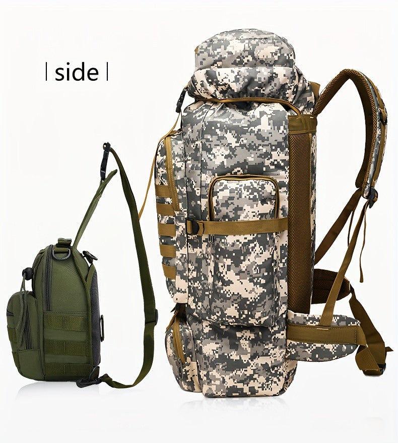MOLLE Tactical Hiking Backpack with Multiple Compartments, Listed Two-Piece Set for Outdoor Gear Organization, Camping, Trekking and Adventure Travel