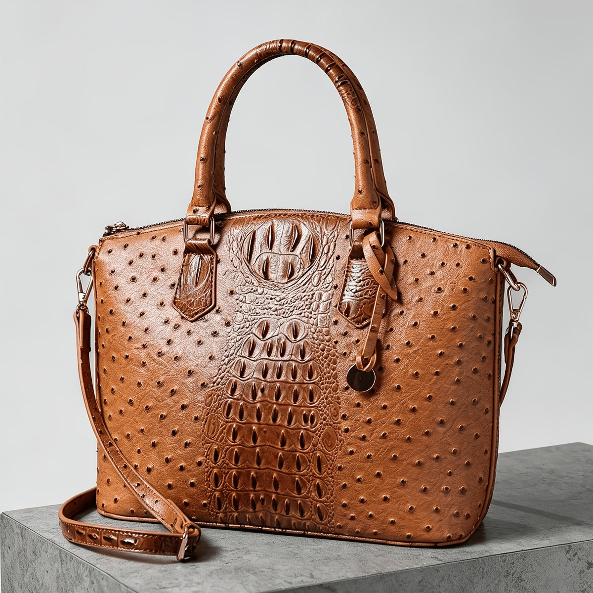 Crocodile-Design Work Handbag for Women with Detachable Shoulder Strap and Zipper Closure, Spacious Crossbody-Style Purse for Office and Everyday Wear