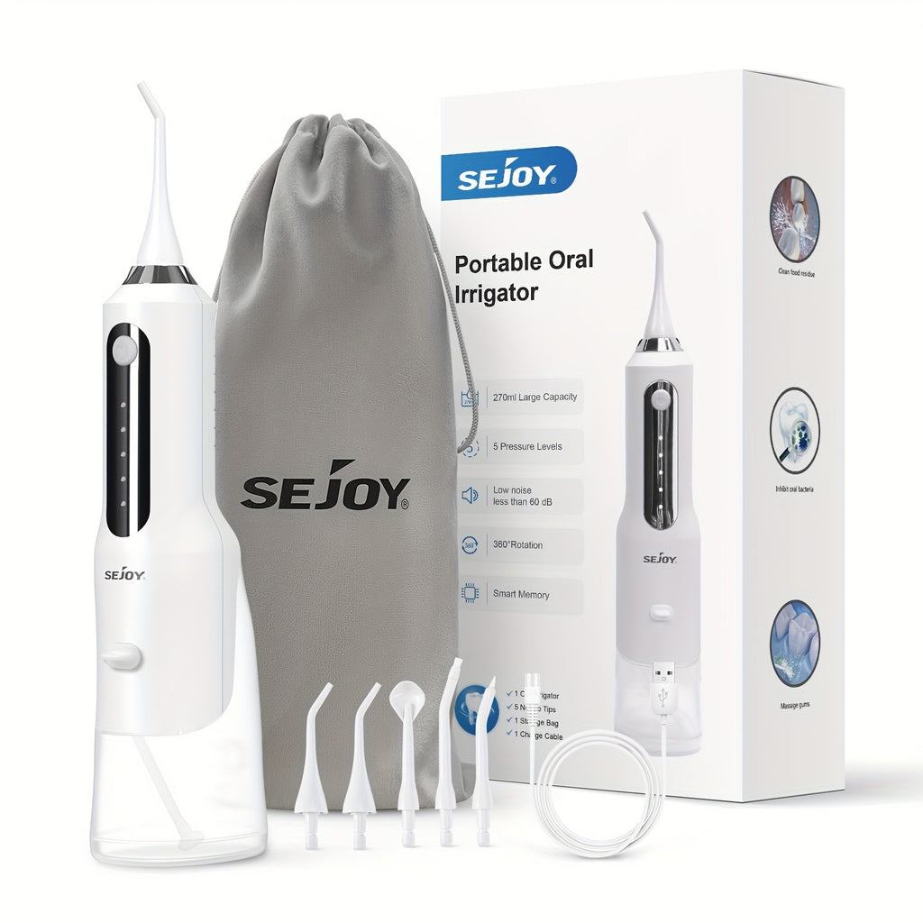Cordless Water Flosser, Portable Dental Oral Irrigator with 5 Cleaning Modes & 5 Jet Tips, Rechargeable Water Teeth Cleaner for Home and Travel, Gum Care, Christmas Gifts