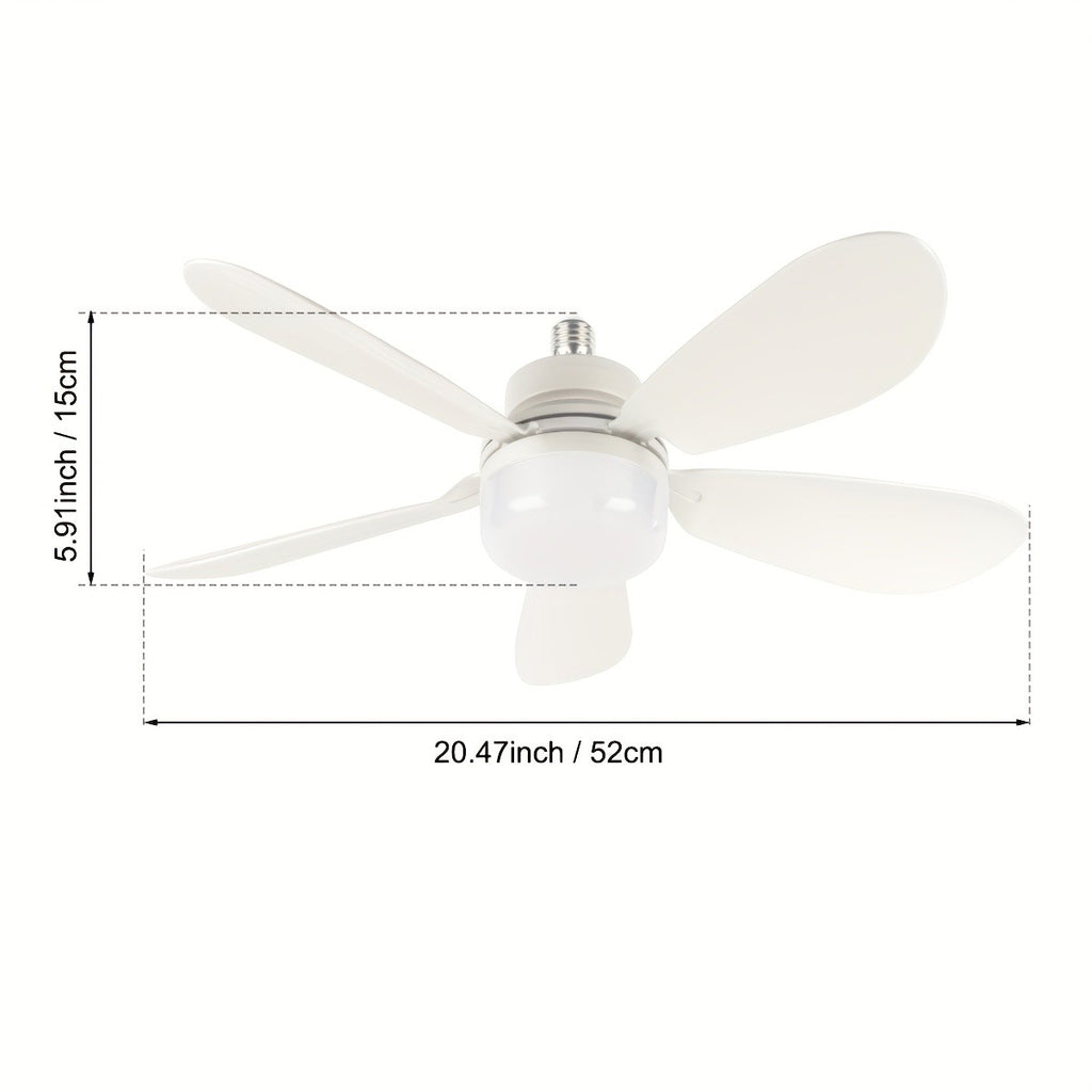 E26 Screw-In Fan Light with Remote, 20.5-Inch Dimmable LED Ceiling Fan in White, Black or Wood Grain for Compatible Bedroom, Kitchen and Garage Fixtures