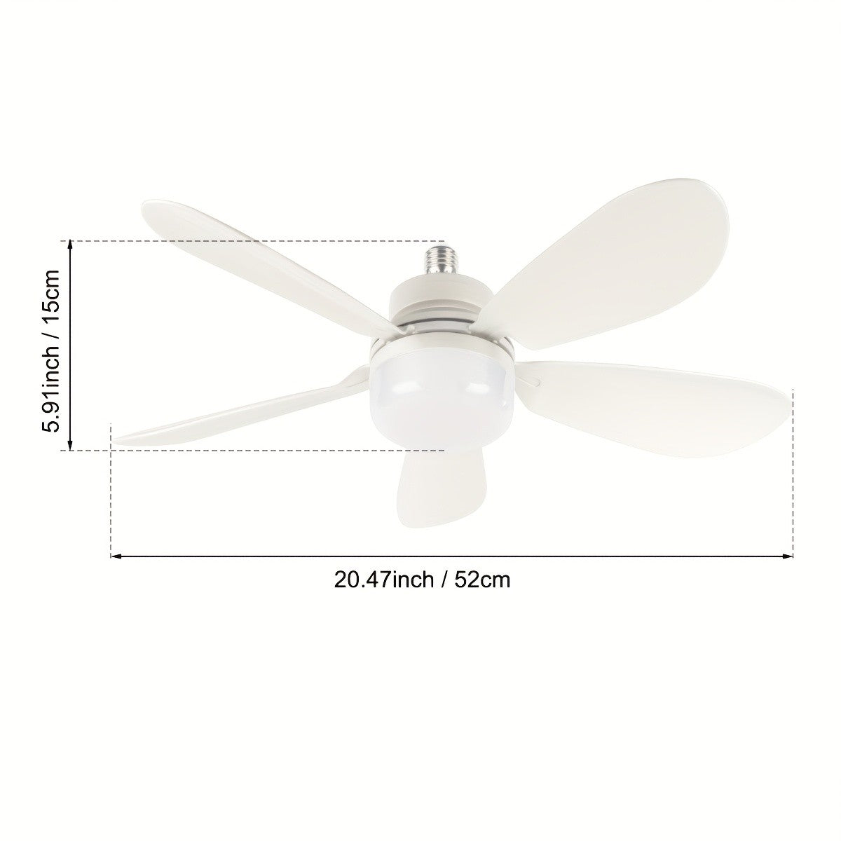 E26 Screw-In Fan Light with Remote, 20.5-Inch Dimmable LED Ceiling Fan in White, Black or Wood Grain for Compatible Bedroom, Kitchen and Garage Fixtures