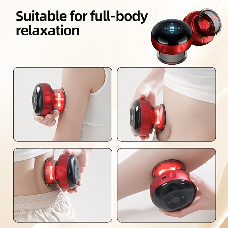 USB Charging Cupping Massage Device in Red, Portable Personal Care Tool with Listed Scraping and Acupressure Uses for Instruction-Guided Home Massage Routines