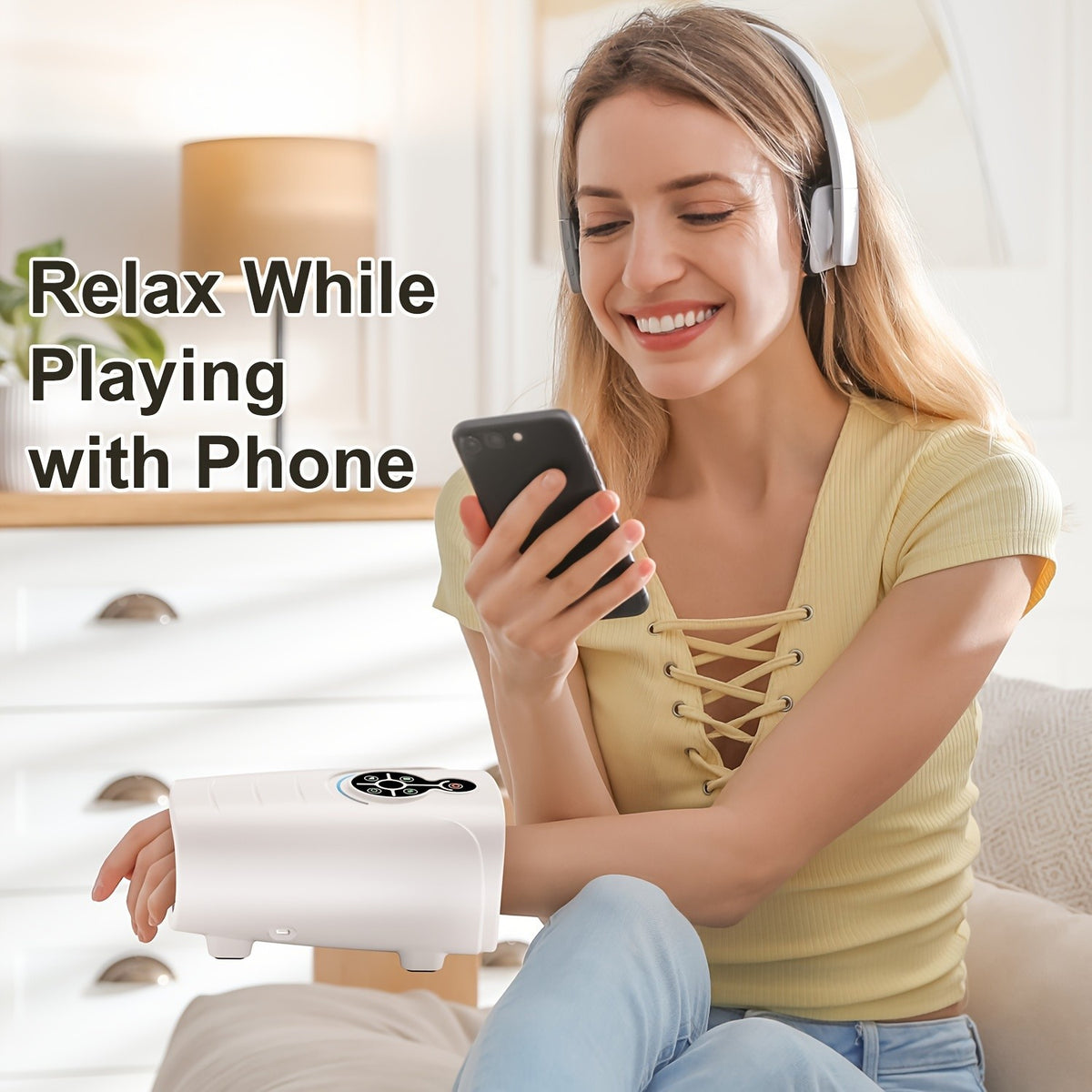 Palm Press Hand Massager in White for Instruction-Guided Adult Home Relaxation Routines, Personal Care Gift Ideas for Parents and Family