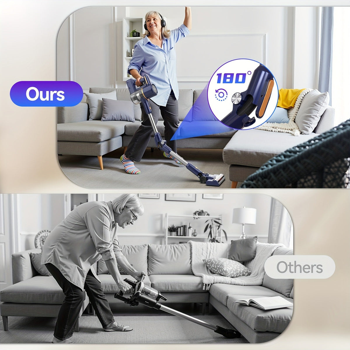 Cordless Vacuum Cleaner with 180° Foldable Tube, INSE Home Vacuum with LED Brush, Listed 45-Minute Runtime and 38.58oz Dust Cup for Hardwood and Pet Hair