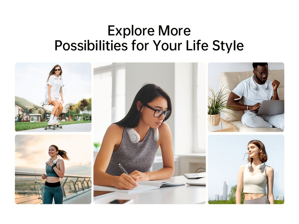 Three-Speed Neck Fan JISULIFE with 78 Air Outlets, 4000mAh Rechargeable Battery and Hands-Free Bladeless Design for Travel, Office and Summer Events