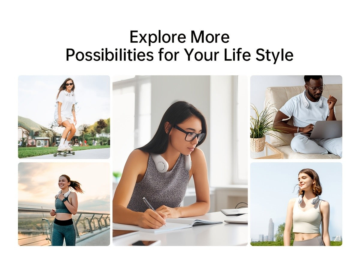 Three-Speed Neck Fan JISULIFE with 78 Air Outlets, 4000mAh Rechargeable Battery and Hands-Free Bladeless Design for Travel, Office and Summer Events