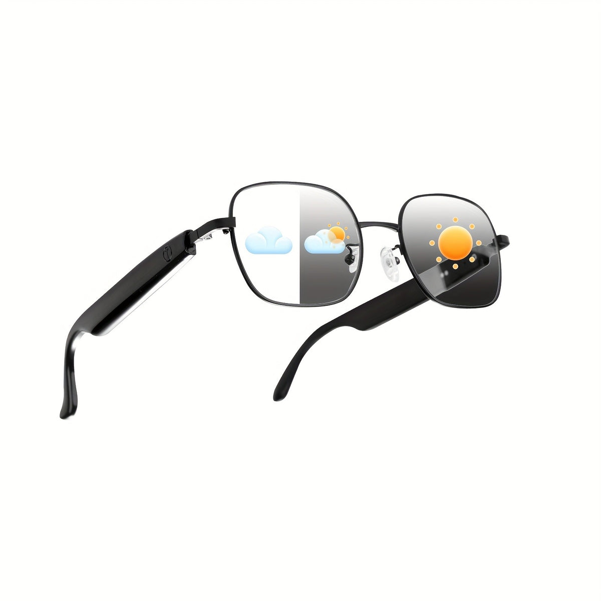 Auto-Tint AI Translation Glasses with Listed 164-Language Support, Calling and Music Playback, Black Metal or UF05 Gold and Silver Lens Options