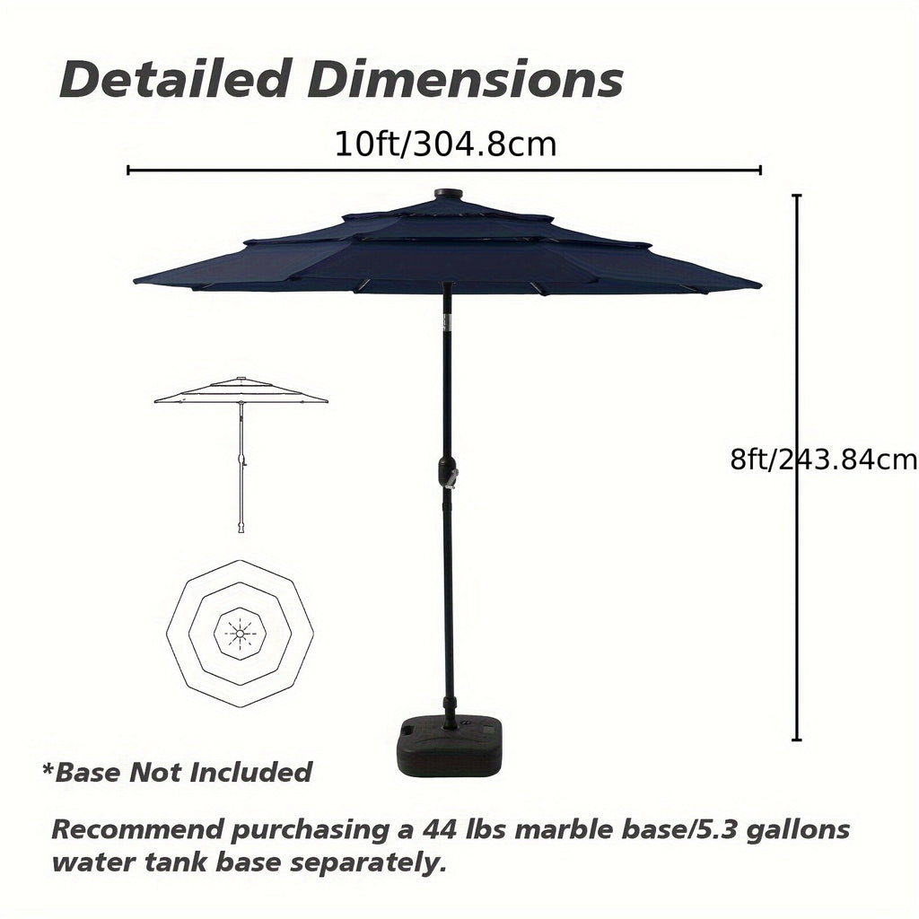 Triple Vented Patio Umbrella in Burgundy, 10ft or 11ft Outdoor Market Shade with Push-Button Tilt, Eight Ribs and 180GSM Yarn-Dyed Canopy for Garden Seating