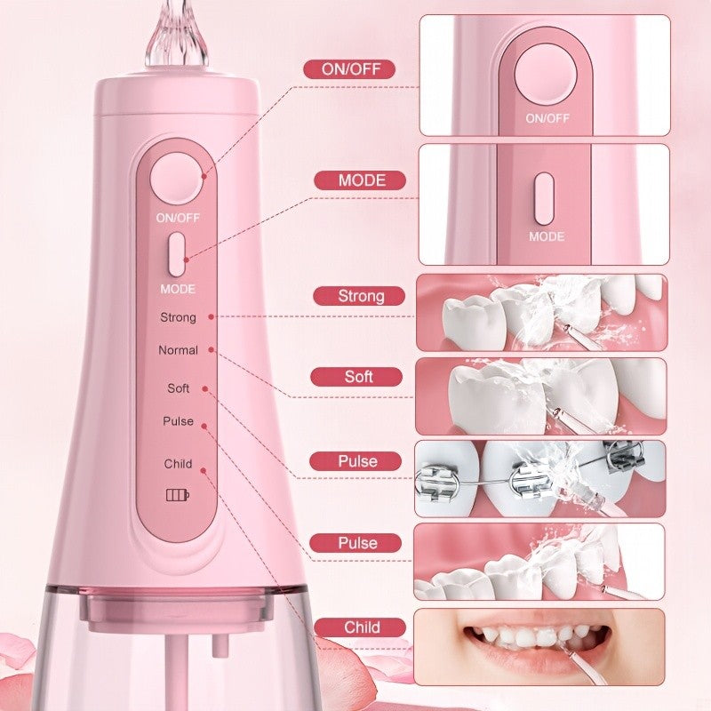Cordless Water Flosser, Portable Dental Oral Irrigator with 5 Cleaning Modes & 5 Jet Tips, Rechargeable Water Teeth Cleaner for Home and Travel, Gum Care, Christmas Gifts