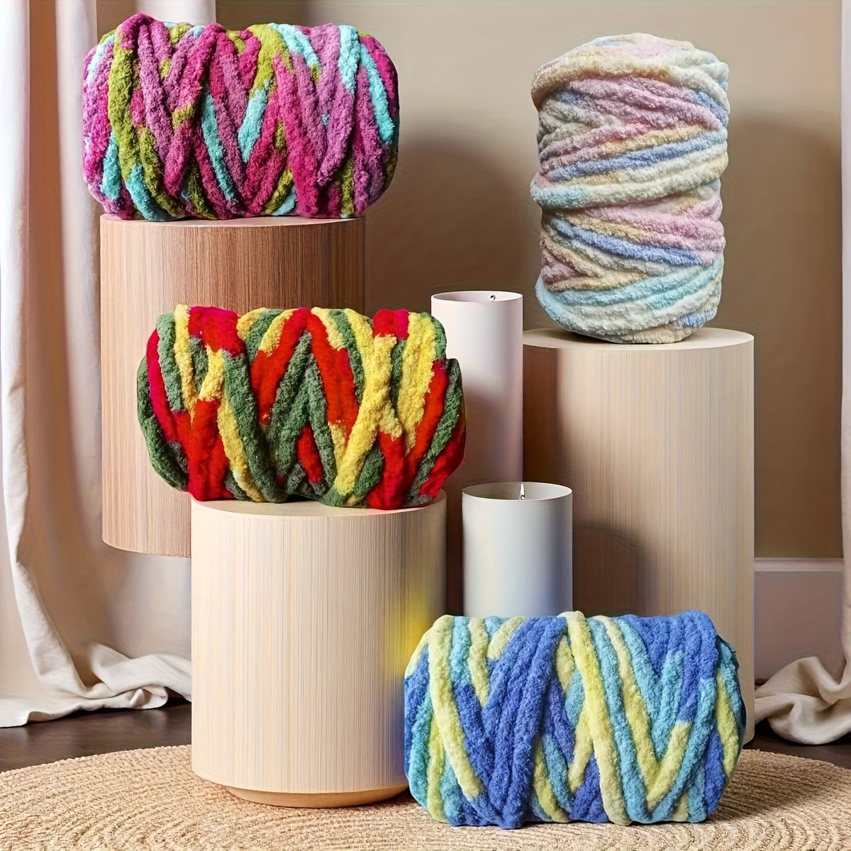 Chunky Chenille Yarn for Arm Knitting and Crochet, 750g Polyester Bulky Yarn with Ombre and Solid Style Options for DIY Blankets, Cushions and Handmade Gifts