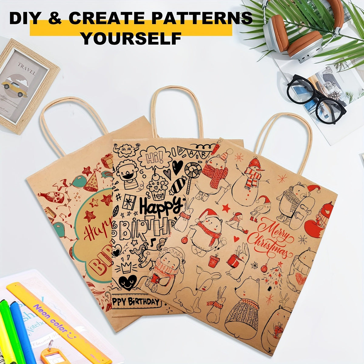 Kraft Paper Gift Bags with Twisted Handles, 100-Pack Bulk Packaging in Small, Medium and Large Size Options for Wedding Favors, Holiday Gifts and Retail