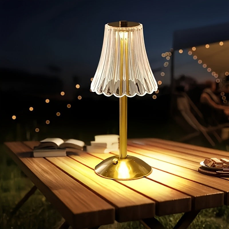 Retro Mini Table Lamp Set of 2 in Golden Finish, USB Rechargeable 12-Inch LED Lights with Three-Color Touch Control, Non-Dimmable Dining Decor