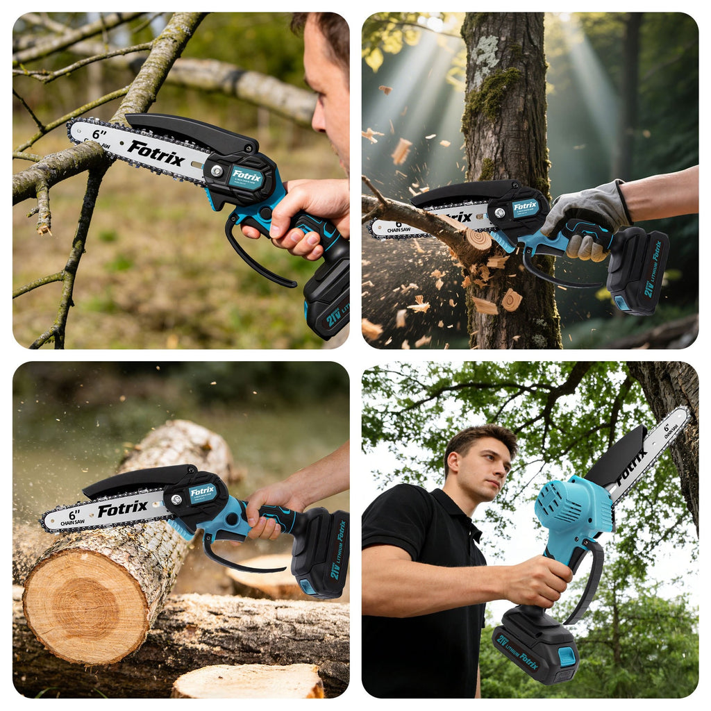 Mini Cordless Chainsaw with Listed 6-Inch Size and 5m/s Chain Speed, One- or Two-Battery Packages and Select Case Options for Garden Pruning and Property Cleanup