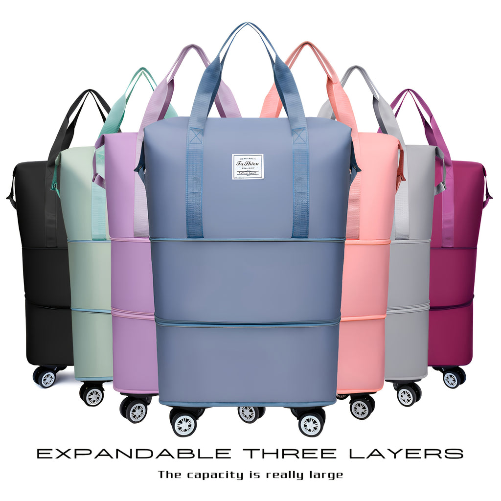 Expandable Travel Suitcase with Oxford Fabric, 3-Layer Foldable Design, Wheels and Fixed Shoulder Strap for Business Trips, Vacations and Packing