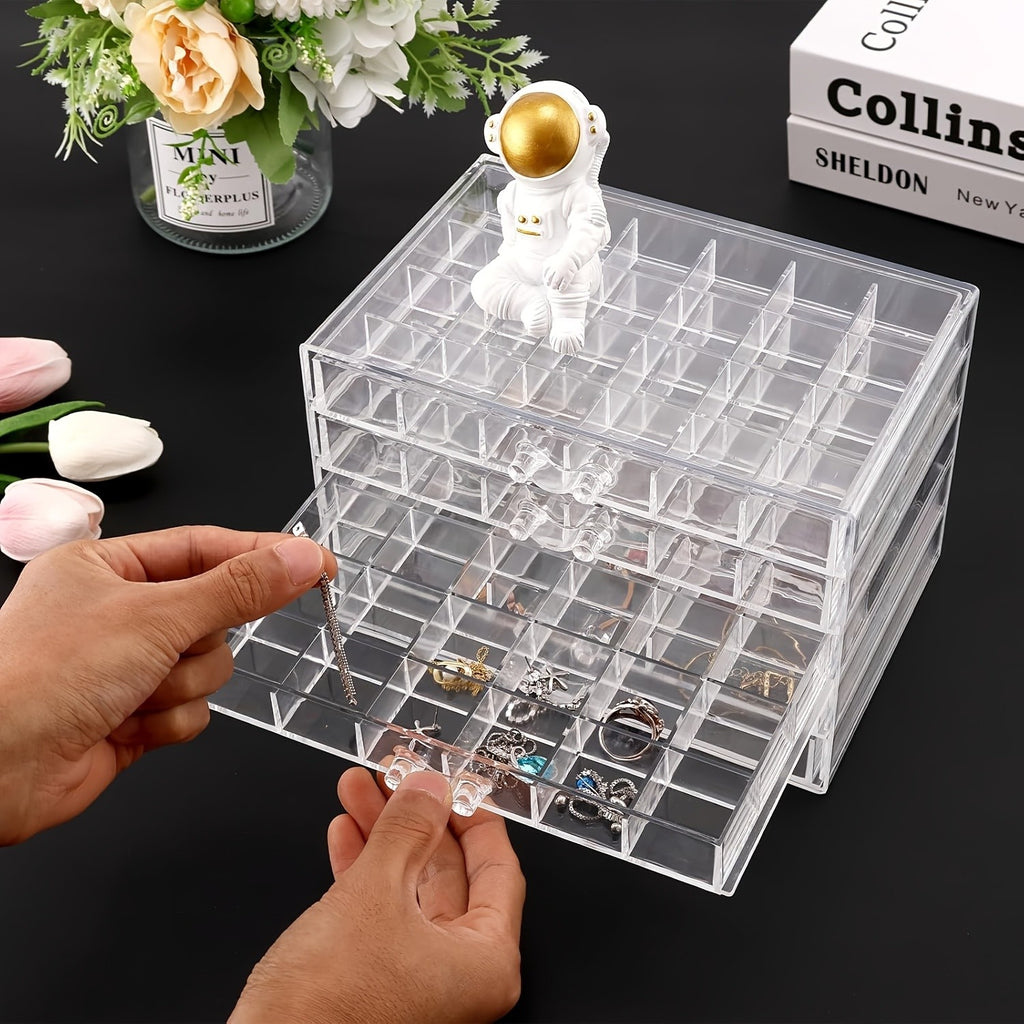 120-Compartment Jewelry Organizer Box with Five Clear Layers, Acrylic Storage for Earrings, Rings and Small Accessories on Bedroom Dressers and Vanities