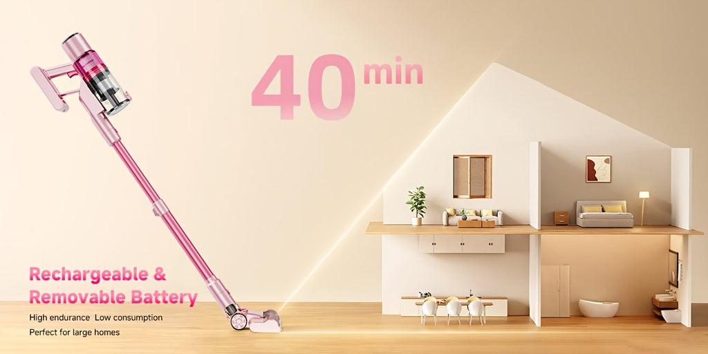 LED Display Cordless Vacuum Cleaner with Anti-Tangle Floor Brush and Detachable Rechargeable Battery for Carpet, Pet Hair, Tile and Hardwood Floors