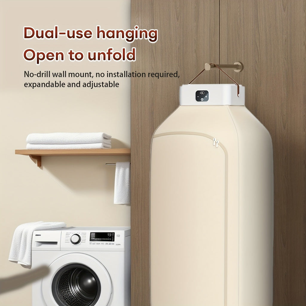 Touch-Screen Foldable Clothes Dryer with Drying Bag, Two-Speed Control and Timer, Compact Electric Garment Drying Machine for Small-Space Laundry Care