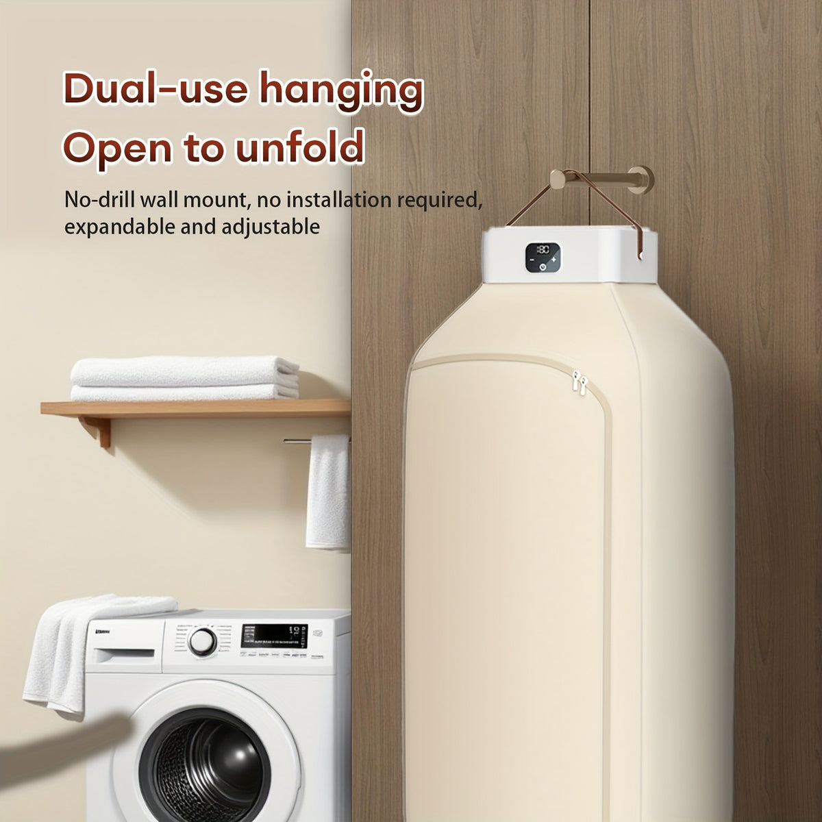 Touch-Screen Foldable Clothes Dryer with Drying Bag, Two-Speed Control and Timer, Compact Electric Garment Drying Machine for Small-Space Laundry Care
