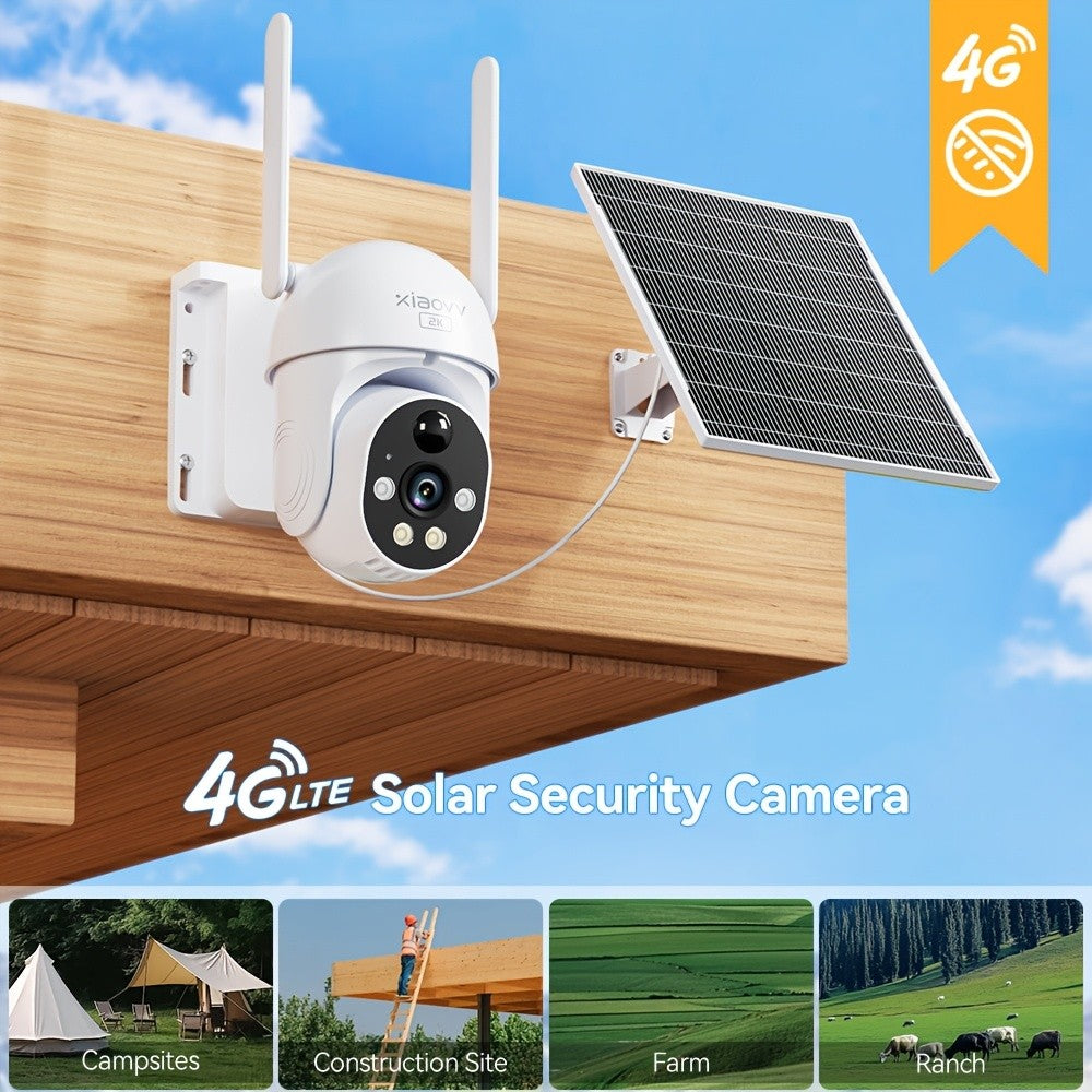 XIAOVV P6 4G Solar Security Camera for US Networks Only, No WiFi, 1080P Pan-Tilt Monitoring with PIR Detection, Color Night Vision and Two-Way Audio