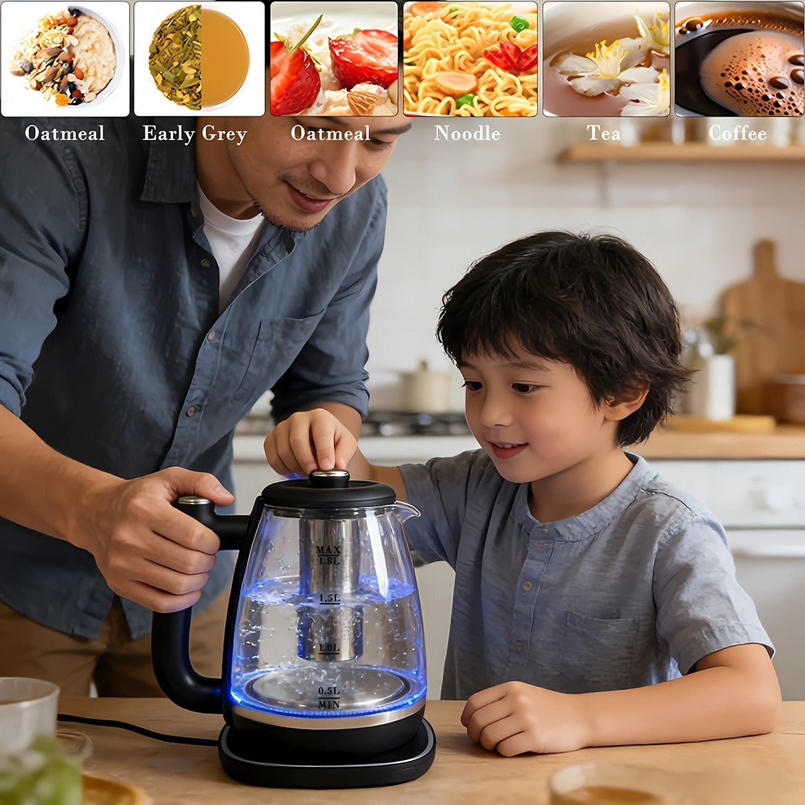 Removable-Filter Electric Kettle, Black 1.8L Water Boiler with Listed 304 Stainless Steel, 360-Degree Base, Auto Shut-Off and Boil-Dry Protection for Tea and Coffee