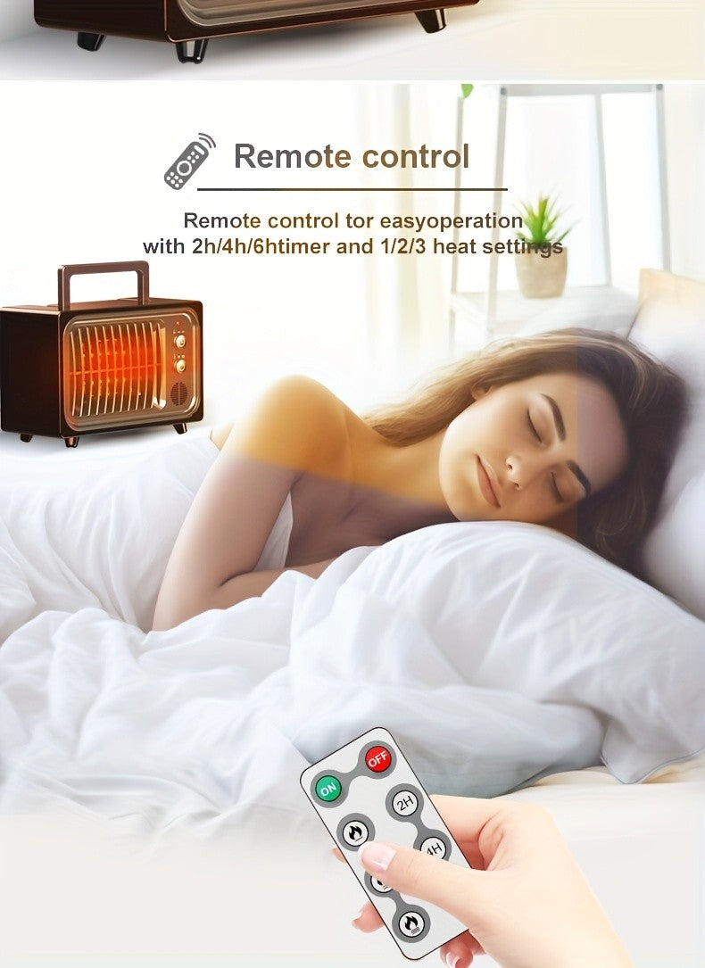 Remote-Controlled Red Space Heater with Listed 600W Power, Three Heat and Fan Settings, Adjustable Thermostat and Timer for Supervised Indoor Home or Office Warmth