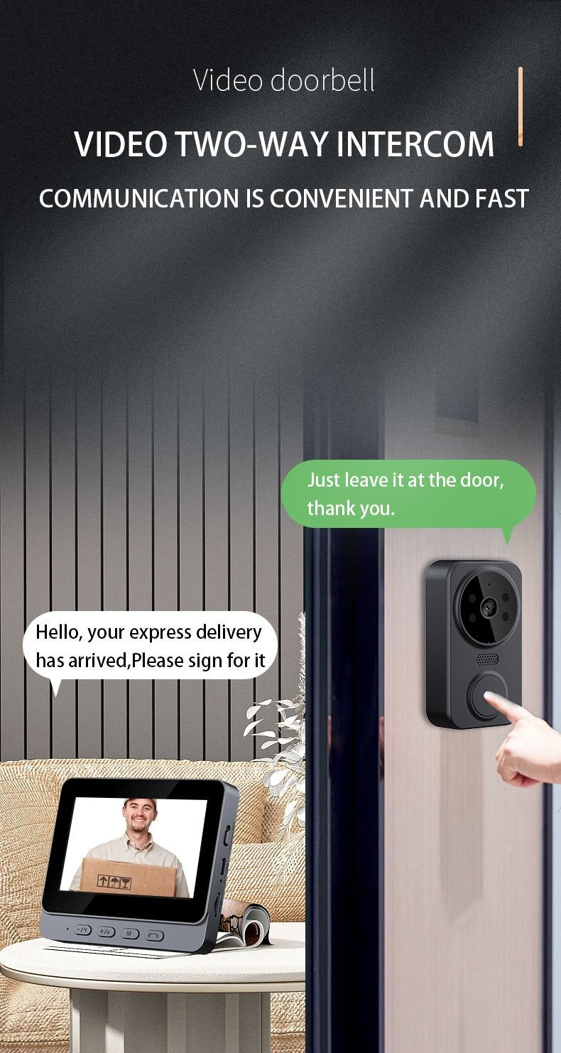1080P Video Doorbell with 4.3-Inch IPS Monitor, Direct Wireless Pairing Without Home WiFi Setup, Two-Way Intercom and Infrared Night Vision, Black, No SD Card