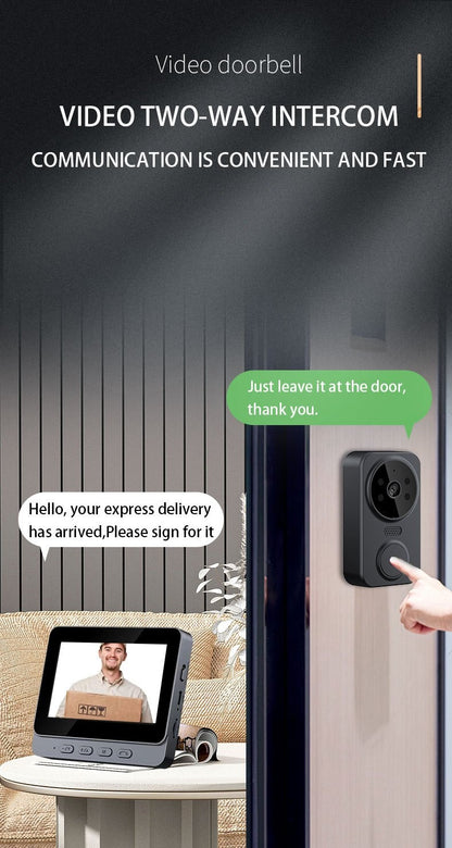 1080P Video Doorbell with 4.3-Inch IPS Monitor, Direct Wireless Pairing Without Home WiFi Setup, Two-Way Intercom and Infrared Night Vision, Black, No SD Card