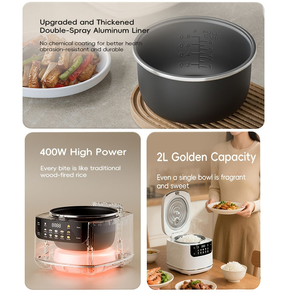 Multifunctional Rice Cooker with Listed 67 Oz Capacity and Ten-in-One Cooking Wording, White, Red or Black Options for Rice, Soup, Oatmeal and Small-Kitchen Meal Planning