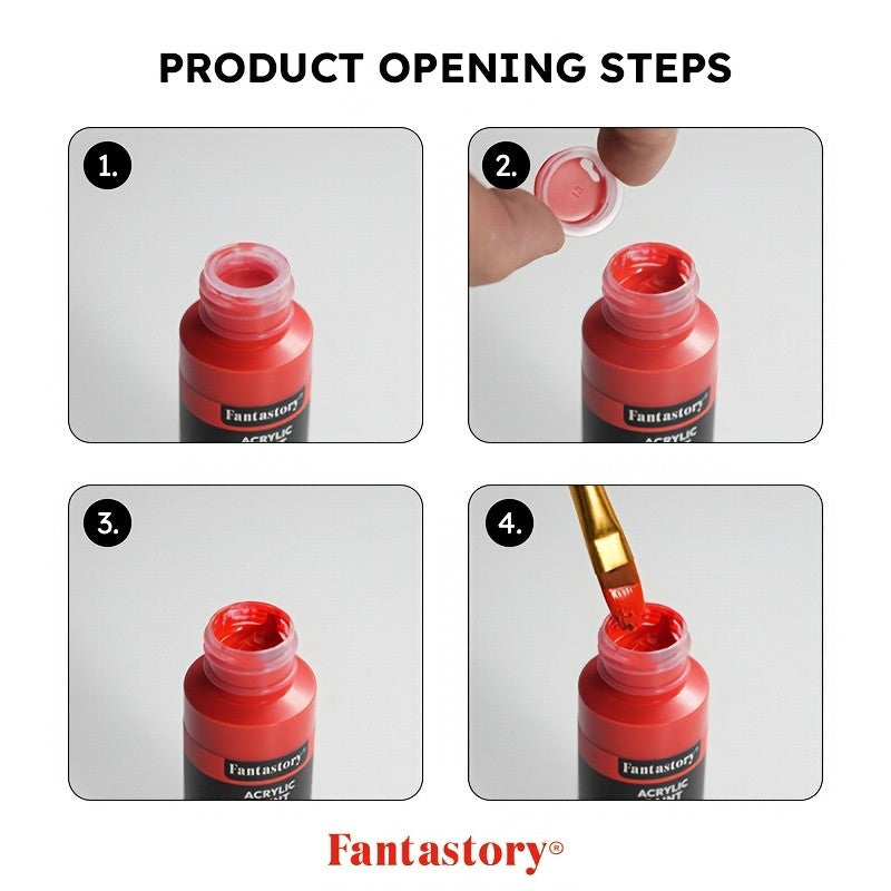 Thick Acrylic Paint Set by Fantastory, 24 Vibrant Colors in Listed 2oz/60ml Sizes with 12 Brushes for Canvas, Wood, Rock, Glass and Ceramic Craft Projects