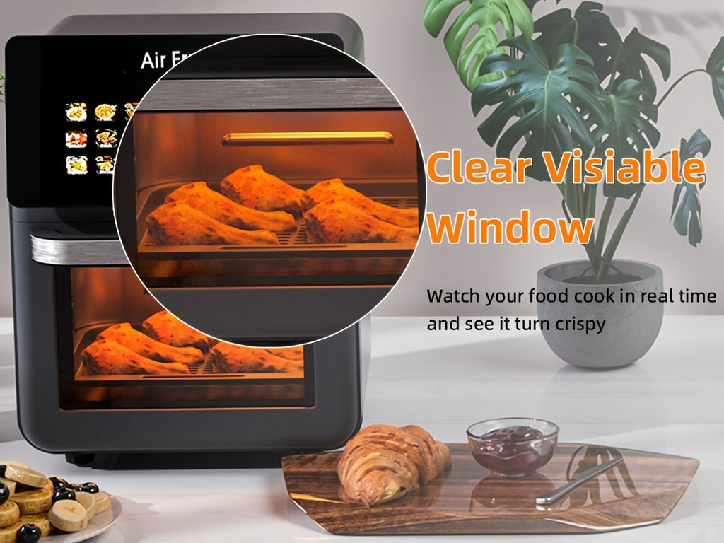 12-in-1 Air Fryer Oven and Grill Combo with Listed 2.64gal Capacity, Glass Viewing Window, Nonstick Basket and Removable Door in Beige or Black