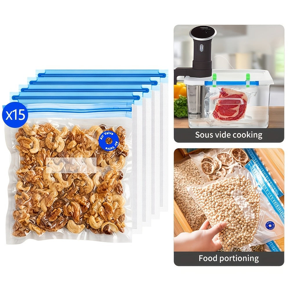 Handheld Vacuum Sealer Machine with 15 Vacuum Bags, Powerful Portable Food Vacuum Sealer for Food Storage and Preservation, Rechargeable Vacuum Sealing Machine for Kitchen and Travel