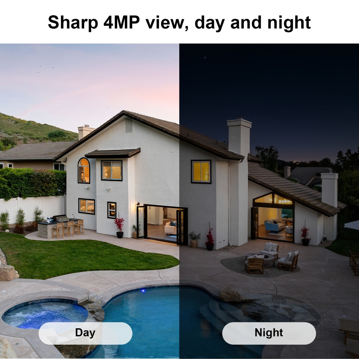 4MP Solar WiFi Security Camera with 355-Degree Pan and 90-Degree Tilt, Outdoor Battery Camera with Color Night Vision, Motion Detection and Two-Way Audio