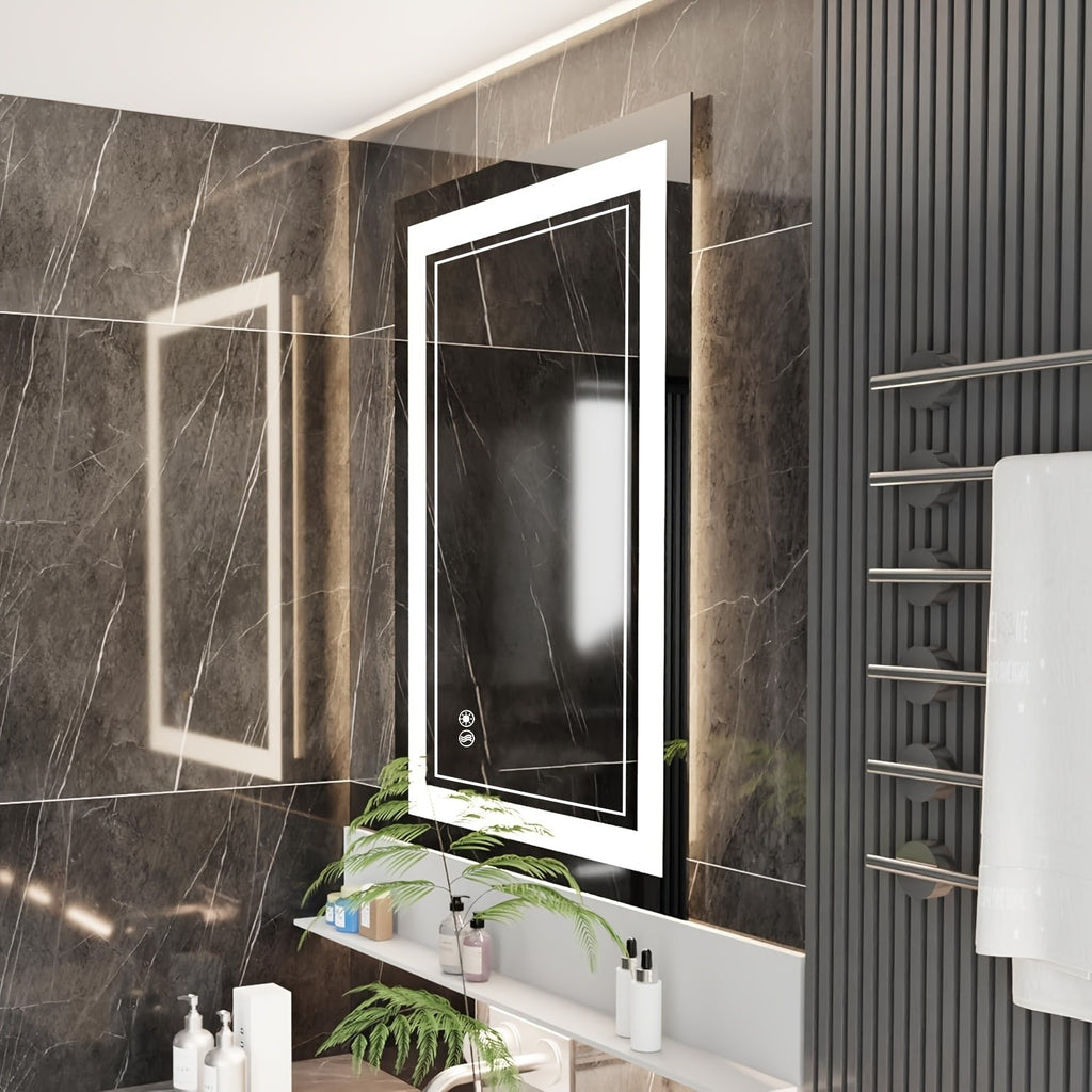 LED Bathroom Vanity Mirror with Listed Anti-Fog Function, Dimmable Three-Color Front and Back Lighting, Wall-Mounted Mirror with Multiple Size Options
