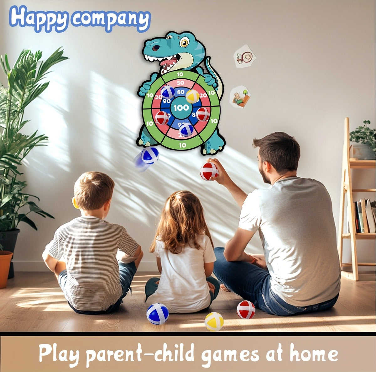 Dinosaur Sticky Target Ball Set with Blue Bow Wording, One-Set Option for Supervised Party Games, Family Gatherings and Birthday or Holiday Gift Ideas