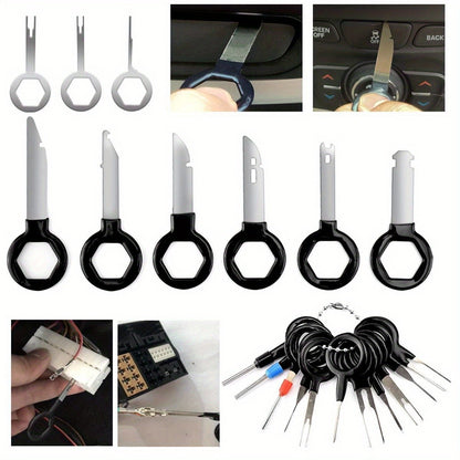 43-Piece Auto Interior Removal Tool Set with Terminal Keys, Pliers, Audio Removal Tools, Hooks, Picks and Film Scrapers for Compatible Car Repair Tasks