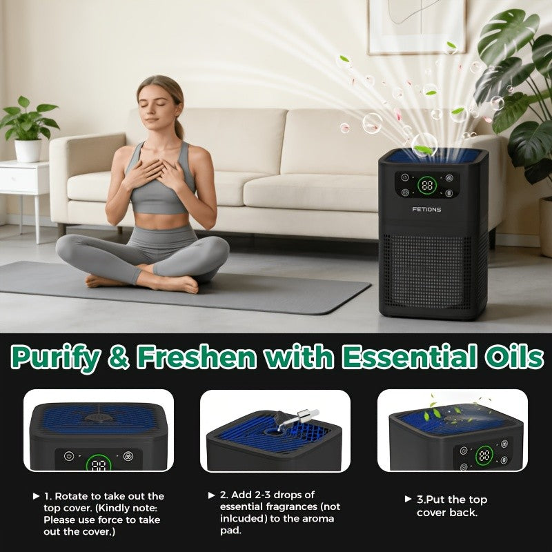 Compact H13 Air Purifier with Aromatherapy Pad, 3-Stage Filtration, Four Fan Speeds, Sleep Mode and Filter-Life Display for Bedroom and Home Office