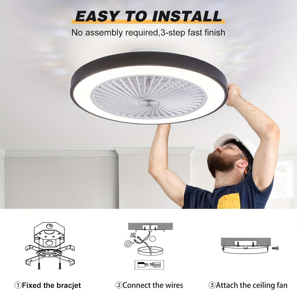 Enclosed Ceiling Fan with Light and Remote, 20-Inch Design with 1800K Amber Nightlight, Dimmable 3000K-6500K Lighting and Six-Speed Reversible DC Motor