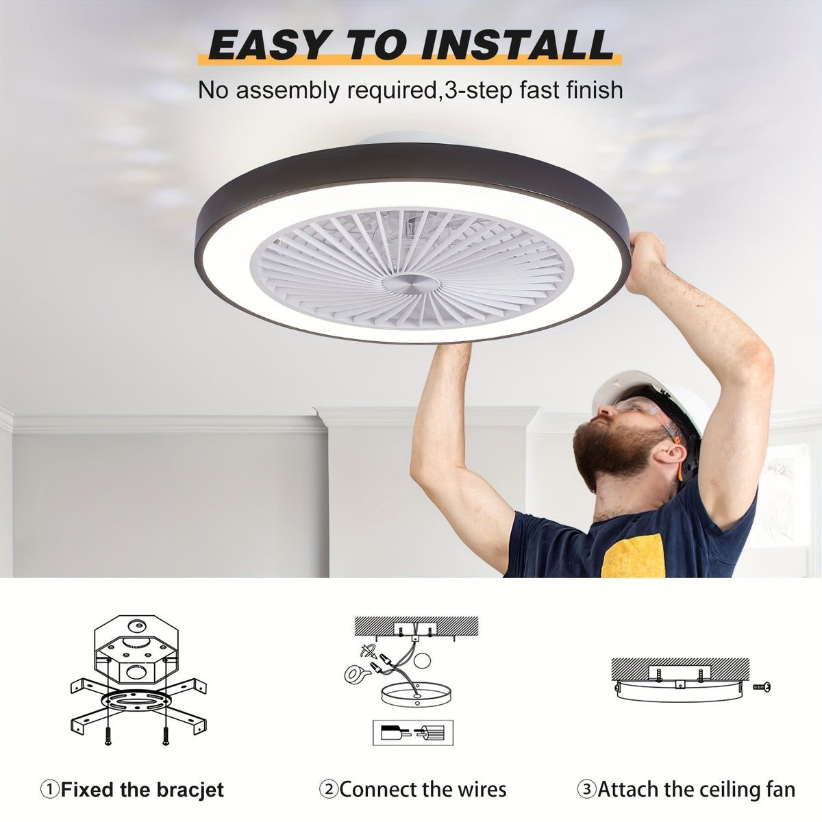 Enclosed Ceiling Fan with Light and Remote, 20-Inch Design with 1800K Amber Nightlight, Dimmable 3000K-6500K Lighting and Six-Speed Reversible DC Motor