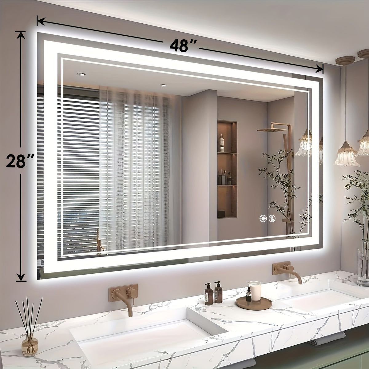 LED Bathroom Vanity Mirror with Listed Anti-Fog Function, Dimmable Three-Color Front and Back Lighting, Wall-Mounted Mirror with Multiple Size Options