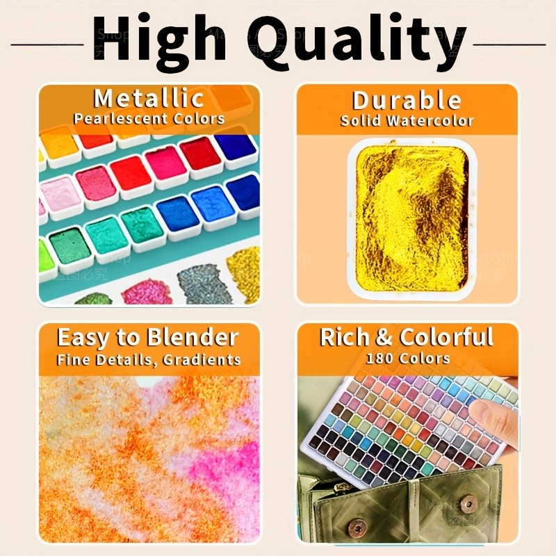 Pearl Shimmer Watercolor Paint Set, 180 Solid Colors with Metallic Color-Shifting Effects for Adult Artists, Sketching, Handmade Cards and Creative Crafts
