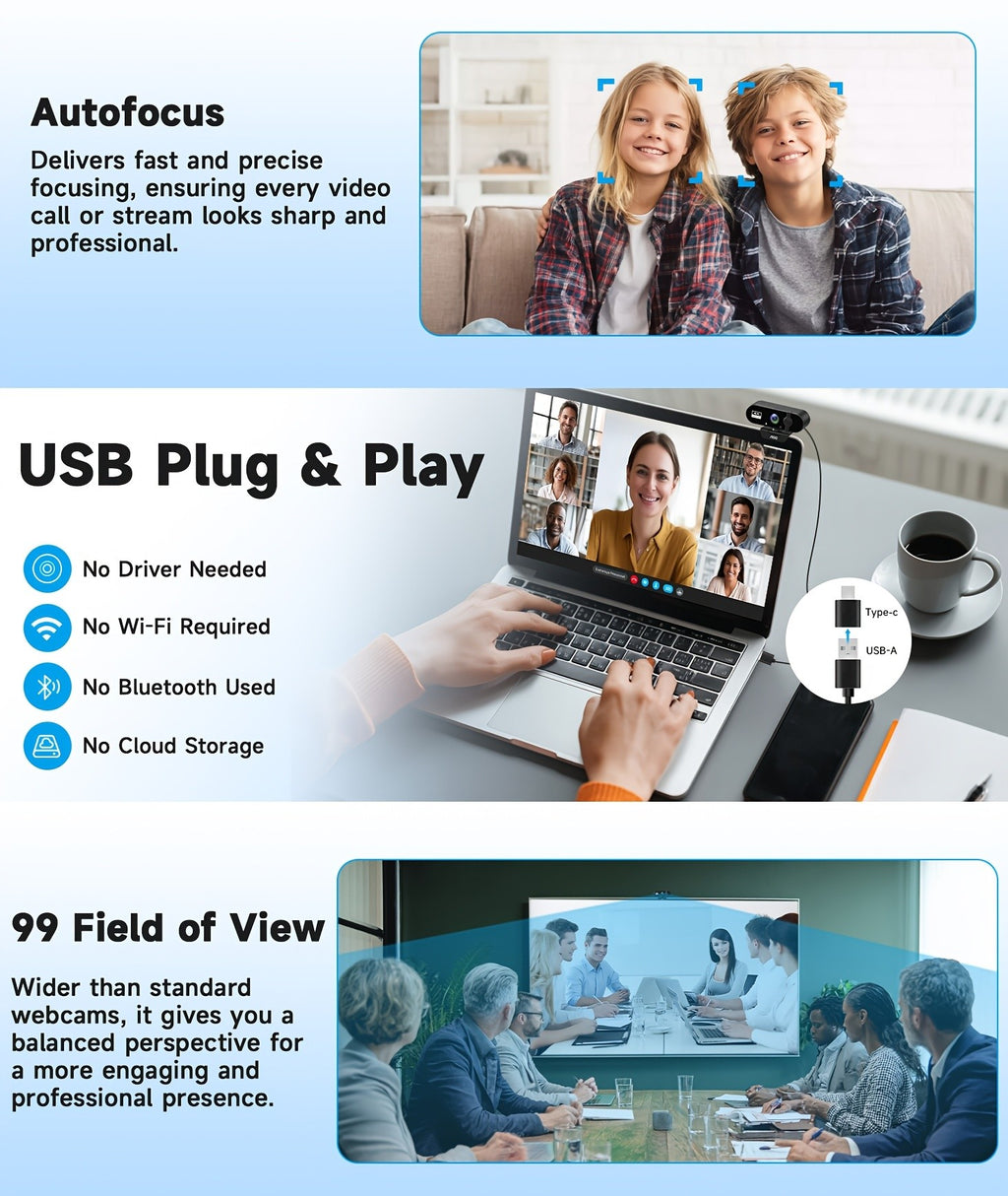 AOC 4K USB Webcam in Starry Black with Microphone, Noise Cancellation, Privacy Cover and 99 Degree Field of View for PC Meetings and Live Streaming
